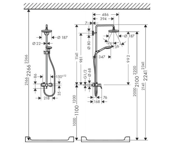 Душова система колір білий Hansgrohe Croma Select S 180 2jet Showerpipe 27253400 фото