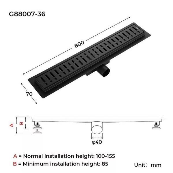 Трап для душа GAPPO G88007-36, 70х800 мм, нержавеющая сталь, черный G88007-36 фото