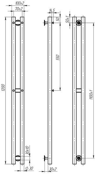 Рушникосушарка електрична Maxi П3 70х1200 Deffi фарбована сталь (Чорний, JD03) B.MX.120.7.3.E.B.U.1 фото