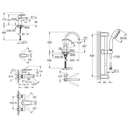 Комплект смесителей для ванной комнаты и кухни Grohe BauEdge New UA123218K0 UA123218K0 фото