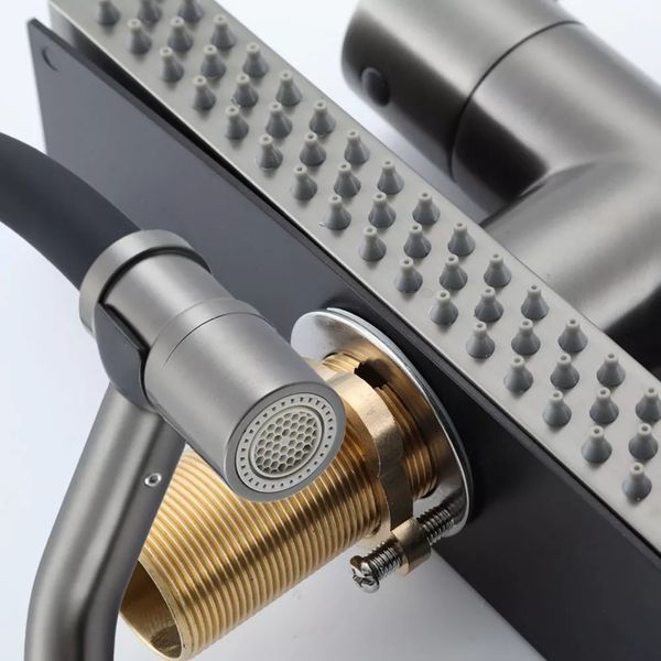 G4098-9 кухня однорычажный выс. излив+ ВОДОПАД латунь гайка карт. 90&deg; &Oslash;35 (гангрей/черный)  G4098-9 фото