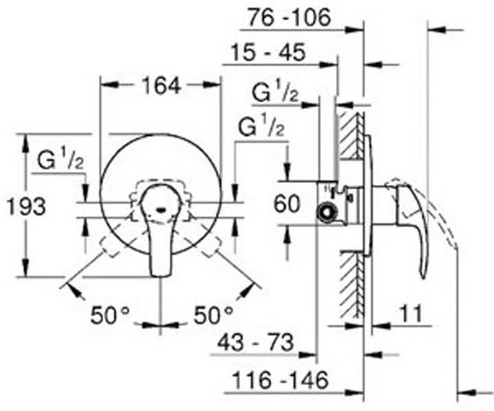 Змішувач для душа Grohe Eurosmart, одноважільний, вбудований 33556002 фото