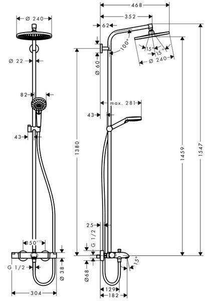 Душова система для ванни Hansgrohe Crometta S 240 Showerpipe 27320000 фото