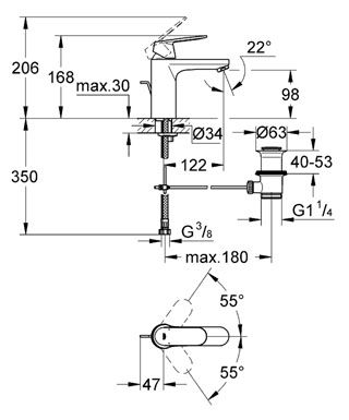 Змішувач для раковини високий з донним клапаном Grohe Eurosmart Cosmopolitan, одноважільний 23325000 фото