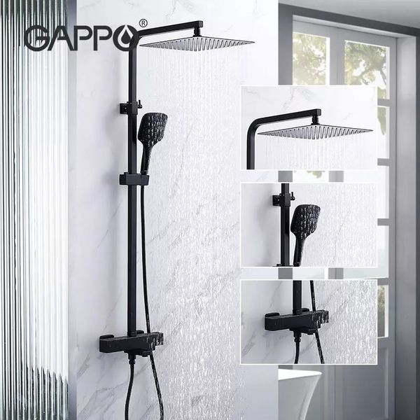 Душова система GAPPO G2417-60 термостат, вилив - перемикач на лійку, чорний G2417-60 фото