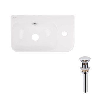 Комплект Qtap Tern: Раковина подвесная прямоугольная правая 450х260х155 мм White + Донный клапан PU0 SD00053452 фото
